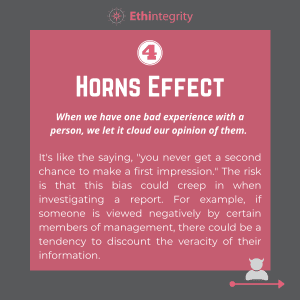 Written description of horns effect, white text on pink and grey background 